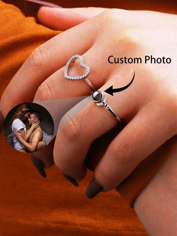 Personalized Copper Ring Custom Photo Projection Couples Ring Sets, Custom Memorial Picture Jewelry, Couple Charm Ring, Valentine's Day Gift, Anniversary Gift, Best Gift, Personalized Gift For Her, Wife, Mom, Mother's Day Valentines