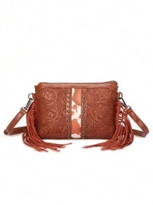1 szt. Bohemian damska mała torba na ramię typu crossbody, torba weekendowa. Western Wallet Fashion Leisure Bag, grawerowana torba z PU. Nadaje się na imprezy i dojazdy do pracy, doskonały prezent