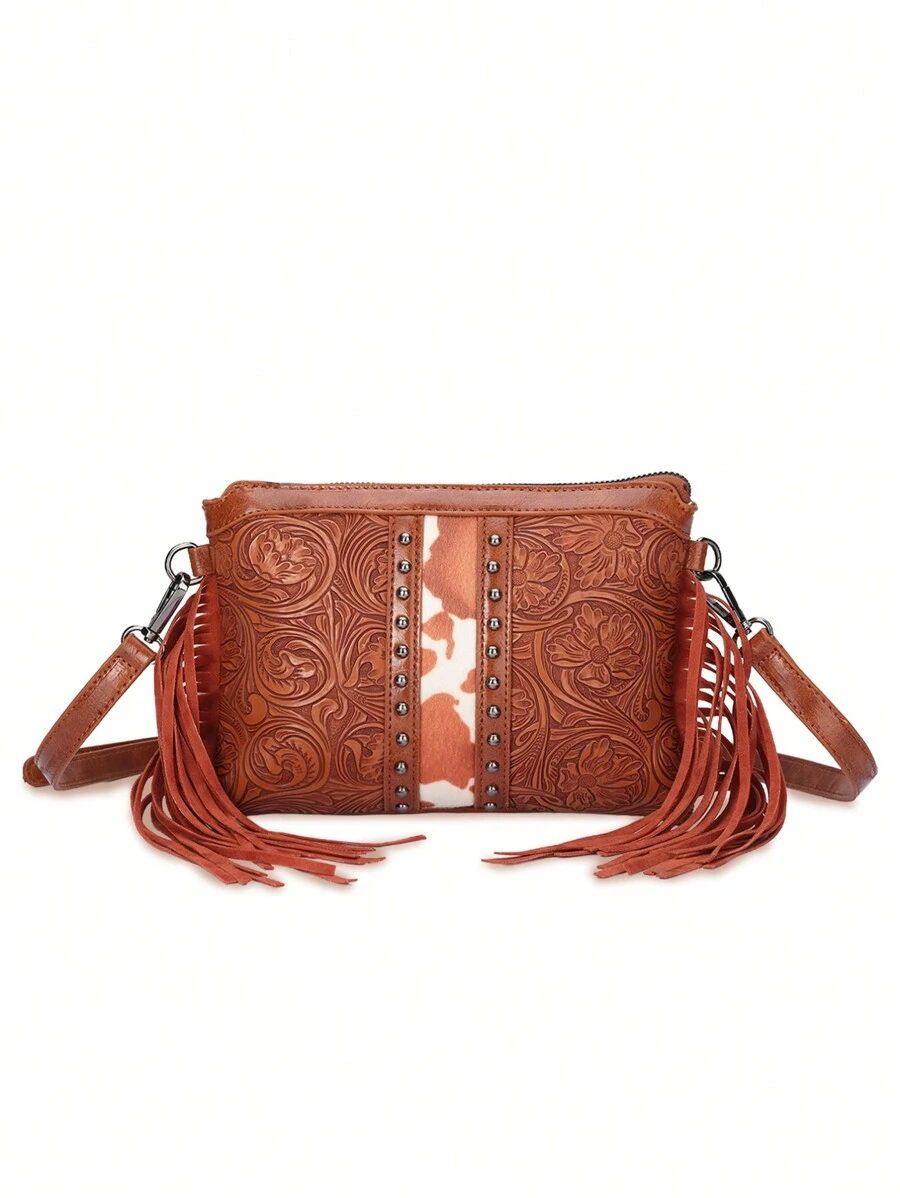 1 szt. Bohemian damska mała torba na ramię typu crossbody, torba weekendowa. Western Wallet Fashion Leisure Bag, grawerowana torba z PU. Nadaje się na imprezy i dojazdy do pracy, doskonały prezent