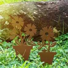 1 个 35 厘米锈铁板金属花盆，向日葵和康乃馨剪影植物形状，适合母亲、祖母、花园装饰、万圣节、圣诞节、庭院、草坪、花盆装饰、家居装饰 - 彩色 - 查看 6