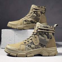 Men's Boots, High-Top Autumn/Winter, English Style Work Boots, American Retro Desert Motorcycle Outdoor Elevated Military Boots, Order 1 Size Up