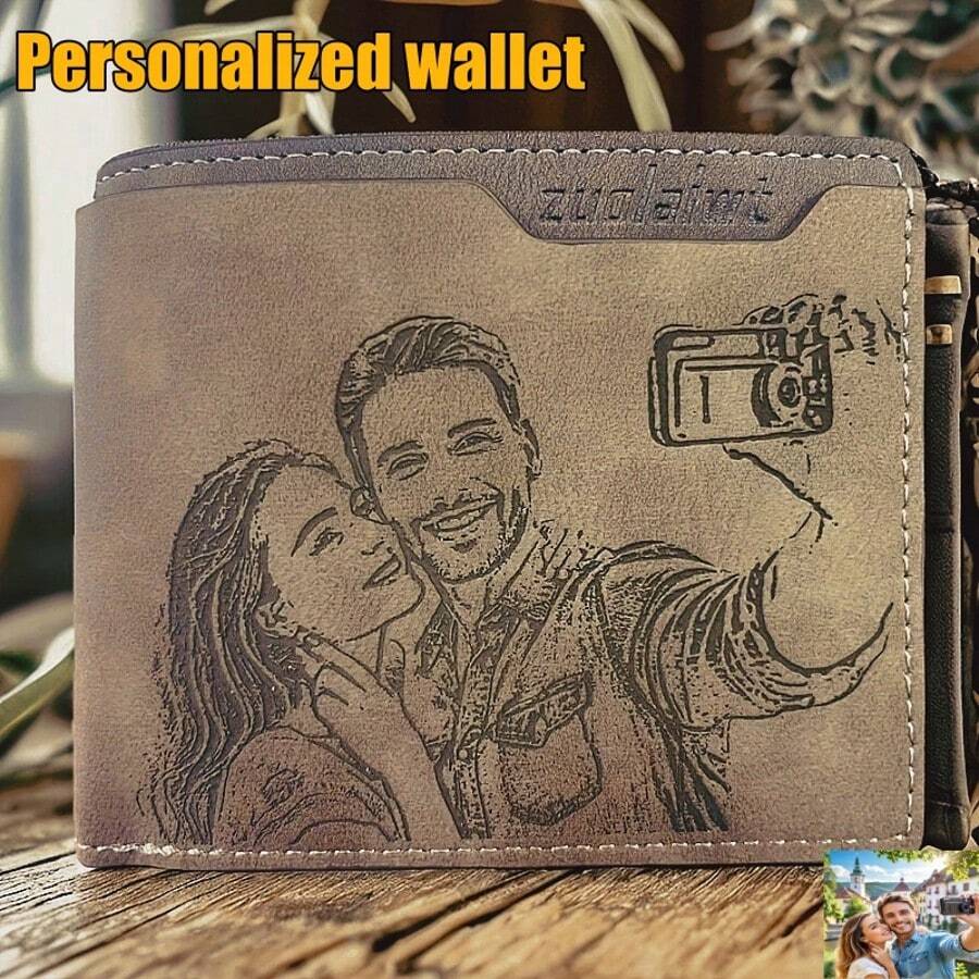 定制礼品定制专属个性化照片仿皮钱包 - 男女通用/情侣/父母/圣诞节礼物，特殊信用卡钱包仿皮证件钱包情人节礼物，女士钱包和包包 - 彩色 - 查看 1