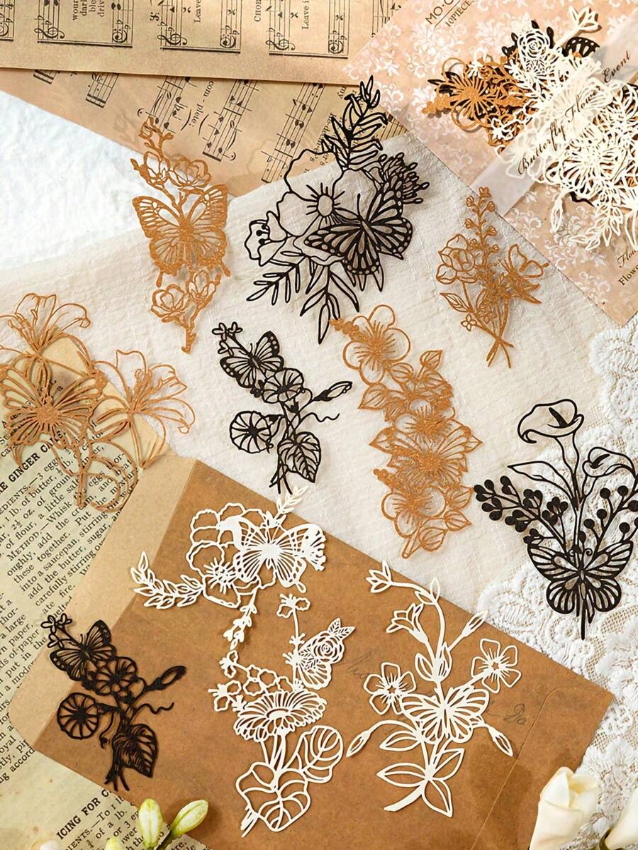 MOCARD 10 unidades/pacote de papel para scrapbooking com tema floral e planta oca, material de decoração faça você mesmo, presentes de feriado, suprimentos para colagem feitos à mão, planejamento de scrapbook personalizado, papelaria escolar criativa