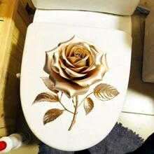 1pc Golden Rose Creative Toilet Sticker, Self-Adhesive Bathroom Home Decor Wall Sticker, Door Sticker, Refrigerator Sticker, Window Sticker, Toilet Sticker, Beautiful Home Decor, Room Decor, Beautify Your Home Bathroom Decor Summer