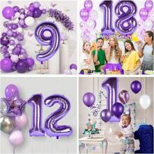 1pc Purple 40-Inch Digit Number Aluminum Foil Balloon For Birthday Party Decoration, Indoor/Outdoor Anniversary Celebration, Graduation Season And Wedding Celebration, Back To School Valentine Day