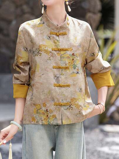 New Chinese Style Cropped Jacket Women Frog Button Short Tang Coat Spring Autumn Lightweight Cultural Chic Daily Office