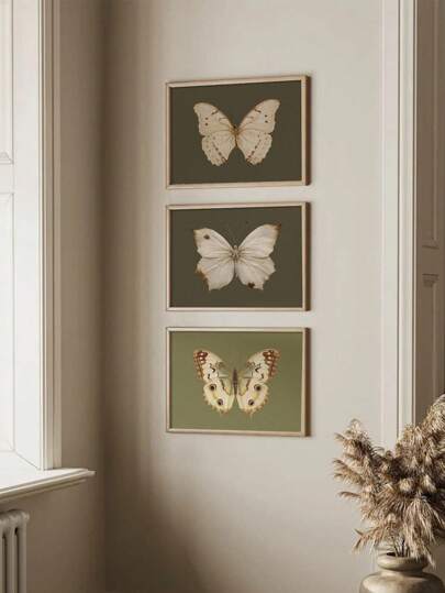 3pcs/Set Unframed Butterfly Wall Art Prints, Vintage Animal Sketches, Classic Art Decor, Neutral Farmhouse Posters, Canvas Ink Artwork For Home, Office, Classroom, Bedroom, Dorm, Indoor Use
