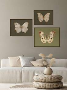 3 件/套无框蝴蝶墙壁艺术印刷品、复古动物素描、经典艺术装饰、中性农舍海报、帆布水墨艺术品，适合家庭、办公室、教室、卧室、宿舍、室内使用 - 彩色 - 查看 3