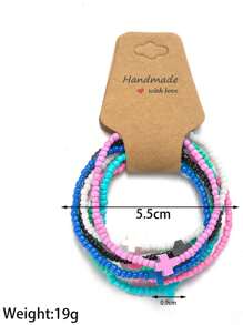 7pcs/Set Minimalist Multi-Color Rice Pearl Beaded Cross Elastic Women Bracelet Set/Couple Bracelet, Suitable For Daily Wear - Multicolor - View 4