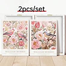 Set Of 2, William Morris Pink Art Print, Gallery Wall Art, Exhibition Poster, Large Wall Art, Peony, Floral Botanical Wall Art, Canvas Poster, Decor For Home- Bed Room, Hallway Decoration , Bathroom Gifts Birthday Graduation