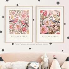 Set Of 2, William Morris Pink Art Print, Gallery Wall Art, Exhibition Poster, Large Wall Art, Peony, Floral Botanical Wall Art, Canvas Poster, Decor For Home- Bed Room, Hallway Decoration , Bathroom Gifts Birthday Graduation