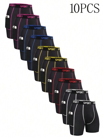 10pcs Men's Long And Comfortable Underwear - Breathable, Elastic, Quick Drying, Elastic Waistband, Sports And Leisure, Running, Fitness Boxer Underwear - Soft And Lightweight.