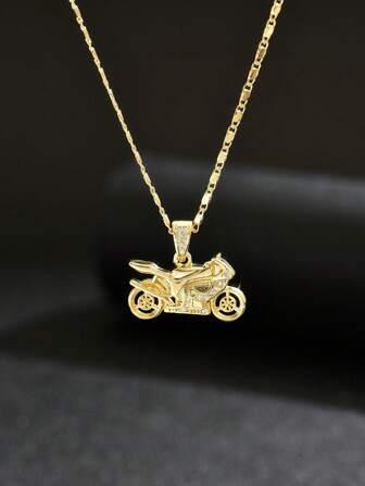 1 pieza Collar con colgante de motocicleta o coche con forma de metal de cobre vintage con piedra de circonia, regalo de joyería personalizada para el novio