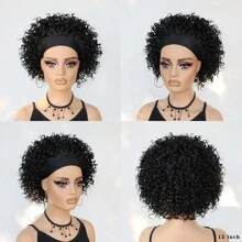 Afro Curly Headband Wig For Women Glueless Wig With Headband Heat Resistant Synthetic Wigs High-Quality Hair Wigs Suitable For Beginners,Daily Life,Cosplay,Holiday Curly Hair Hairband Wig