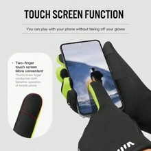 Vilico 运动跑步手套、冬季男士骑行手套、触屏手套、女士秋冬骑行手套、保暖防风防寒绒手套、手背反光图案手套、手背拉链口袋手套 - 黑色 - 查看 7