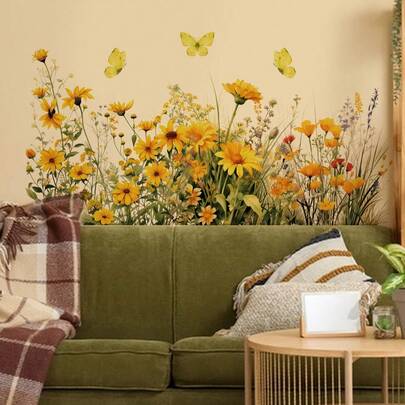 mama look 1 miếng dán tường hình hoa và bướm màu vàng, đồ trang trí tường bằng PVC có thể tháo rời cho phòng khách, lối vào, phòng ngủ, hình vẽ dễ thương, quà tặng, trang trí phòng khách, làm mới phòng ngủ tại nhà, ý tưởng nhà bếp, trang trí phòng tắm, nhãn dán, decal dán tường, decal vinyl để trang trí nhà cửa, đồ trang trí mùa xuân làm mới ngôi nhà của bạn, nhãn dán trang trí lễ hội quà tặng sinh nhật tốt nghiệp