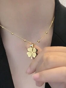 VceTd 1 Mặt dây chuyền hình cỏ ba lá bằng thép không gỉ phong cách tối giản có trang trí bằng đá pha lê thủy tinh, thích hợp cho trang phục hàng ngày của phụ nữ hoặc khi đi làm, hoặc làm quà tặng cho cô ấy vào ngày lễ tình nhân, mẹ, mẹ, ngày của mẹ, quà tặng - Vàng - Xem 3