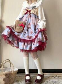 1 chiếc váy xếp lớp in ren hình trái tim dễ thương theo phong cách Lolita, thích hợp cho các lễ hội, ngày lễ, hội nghị, tiệc tùng, trang phục thường ngày - Nhiều màu - Xem 8