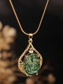 1pc Stainless Steel "Leaf Knows Autumn" Egg Leaf Shape Necklace, Luxury 18K Gold Amber 4-Color Teardrop Pendant, Suitable For Women Party And Daily Wear