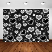 1pc Black Heart Photo Background, Retro 2000s Party Decor, Old-Fashioned Background, Valentine's Day Flashing Heart Background For Women And Men, 90s Birthday Background, Selfie Wall Decor, Banner Decor