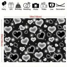 1pc Black Heart Photo Background, Retro 2000s Party Decor, Old-Fashioned Background, Valentine's Day Flashing Heart Background For Women And Men, 90s Birthday Background, Selfie Wall Decor, Banner Decor