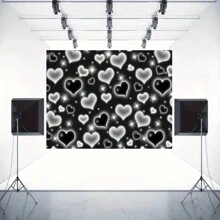 1pc Black Heart Photo Background, Retro 2000s Party Decor, Old-Fashioned Background, Valentine's Day Flashing Heart Background For Women And Men, 90s Birthday Background, Selfie Wall Decor, Banner Decor