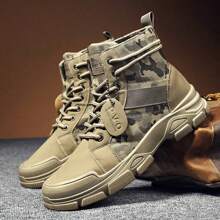 Men's Boots, High-Top Autumn/Winter, English Style Work Boots, American Retro Desert Motorcycle Outdoor Elevated Military Boots, Order 1 Size Up