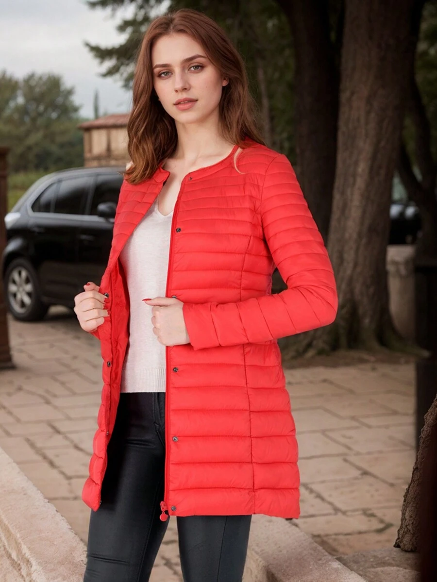Women's Casual Versatile Lightweight Quilted Down Jacket, Autumn/Winter - Red - View 1