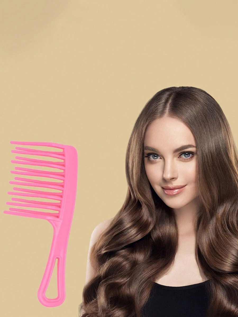 1 件粉色宽齿梳，双排齿，女士卷发刷，适合造型波浪/卷发，长发，防静电，家庭使用 - 多色 - 查看 1