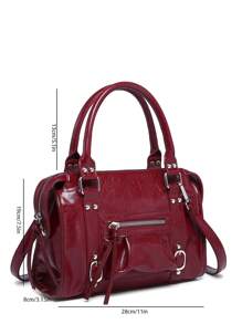 1pc Retro Y2K Motorcycle Punk Style Women Rivet Buckle Decor Multi-Pocket Faux Suede Distressed Leather Motorcycle Tote Bag, Suitable For Outdoor, Date, Party Valentines - Burgundy - View 8