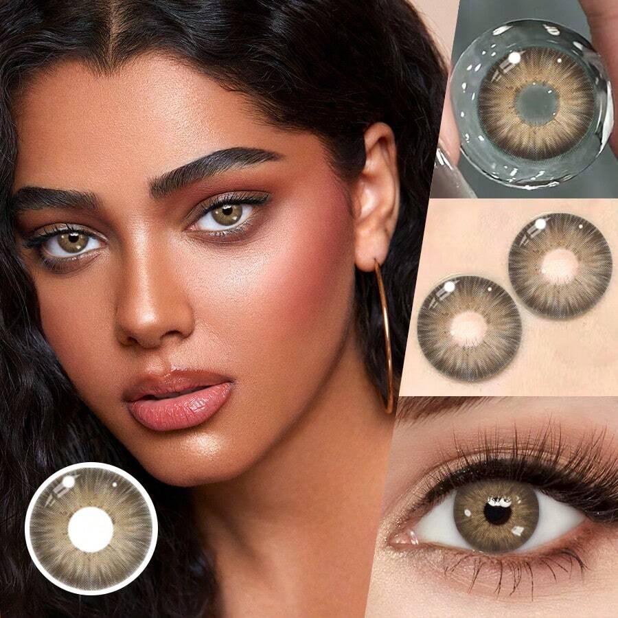 1 Pair Of Black Grey Contact Lenses For Eye Beauty Eye Cosmetics Diameter 14.5 Mm, Annual Use Contact Lenses Halloween Costume Cosplay - Brown - View 1