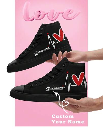 Men's Valentine's Day Custom High Top Canvas Shoes, Personalized Custom Name Sneakers, LOVE Print Custom Men's Sneakers, Personalized High Top Canvas Shoes, Personalized Sneakers For Women And Men, Personalized Sports And Casual Shoes,Valentine Gift