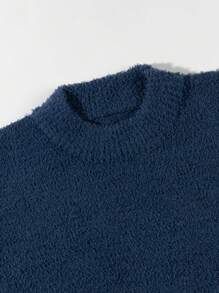 Autumn/Winter Warm European/American/Korean Loose Casual Solid Color Street-Style Unisex Knit Pullover Sweater, Unique Design, Relaxed Fit Round Neck Fluffy - Blue - View 6