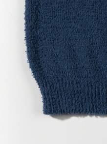 Autumn/Winter Warm European/American/Korean Loose Casual Solid Color Street-Style Unisex Knit Pullover Sweater, Unique Design, Relaxed Fit Round Neck Fluffy - Blue - View 7