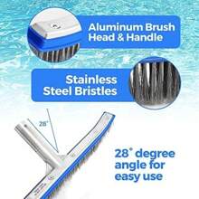 Heavy-Duty Pool Brush | 18-Inch Extra Wide Metal Brush Head | Stainless Steel Wire Bristles With Curved Edges | 6-Piece Package Cleans Pool Tiles, Walls, Floors, Steps |