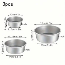 1pc/3pcs Thick 4/6/8/10 Inch Round Solid Base Baking Cake Mold Pan, Anodized Aluminum For Homemade Chiffon Cake, Non-Stick Surface Can Be Greased To Increase Release Difficulty Back To School