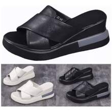 Plataforma Sandalias Zapatos Suave Señora Cuña - Negro - Ver 1