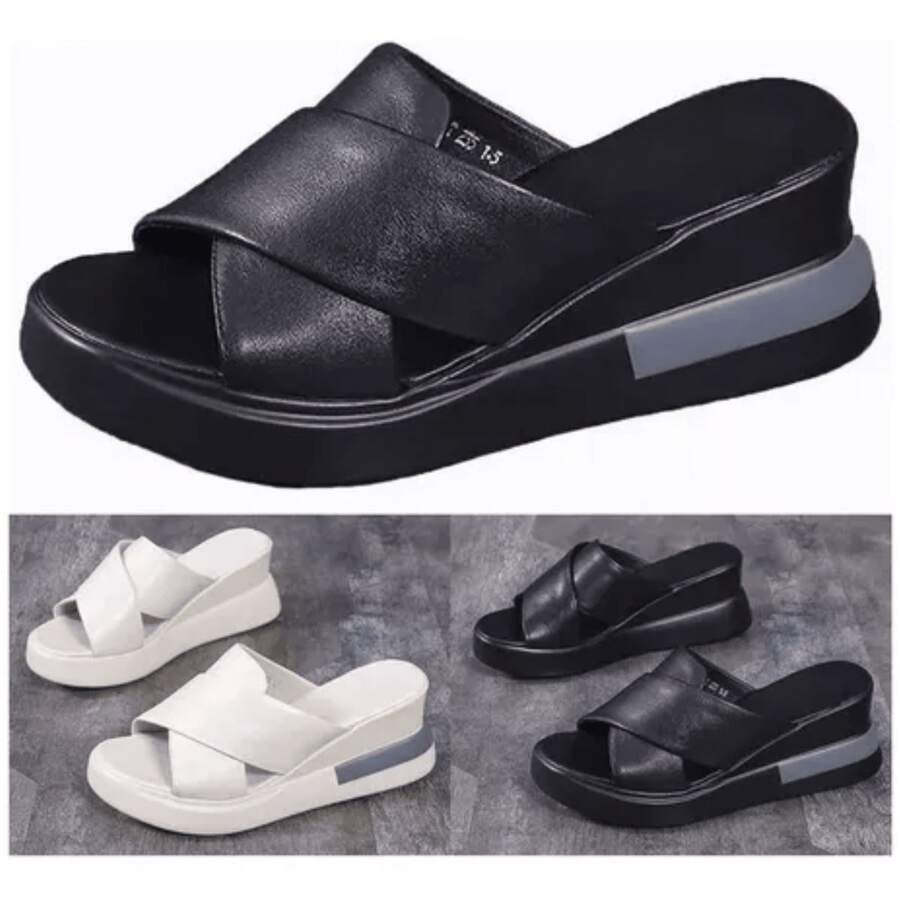 Plataforma Sandalias Zapatos Suave Señora Cuña - Negro - Ver 1