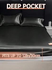 1 pièce Drap-housse satin, linge de lit, drap-housse, surmatelas, housse de lit douce et agréable pour la peau, linge de lit doux et confortable pour la chambre à coucher, protège-matelas unicolore, drap-housse, drap de lit en soie à poche profonde, drap de lit soyeux pour lit une place, lit double, lit queen, lit king, sans taie d'oreiller, linge de lit pour la fête de l'indépendance, cadeaux de literie, lavage en machine