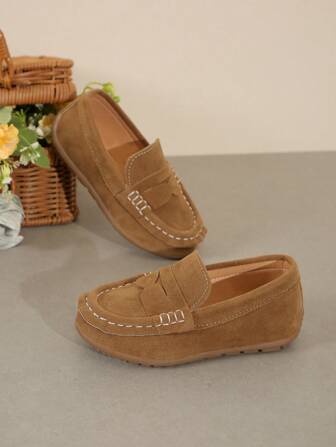 幼儿男童简约纯色一脚蹬平底舞蹈休闲鞋，户外运动，适合春秋季