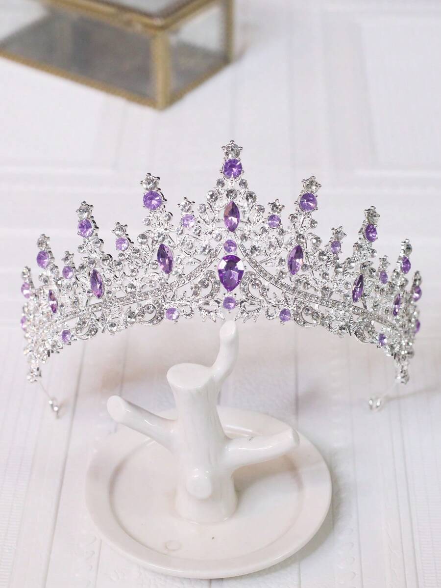 1pc Elegant Purple Bridal Crown For Women - Alloy Material, No Feather, Suitable For Birthday Party And Gift