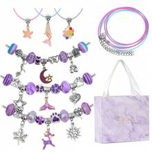 55入組彩色獨角獸主題手工鐲子&手工珠寶製作套件,附贈禮盒