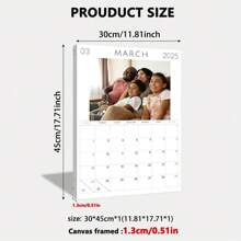 1 Personalized Photo Calendar Canvas Print, Wooden Frame Canvas Painting, 2025.3 Month Calendar Theme, Custom Family/Lover/Celebrity Picture Canvas Wall Art, Vertical Portrait Wall Art, Suitable For Weddings, Anniversaries And Valentine's Day