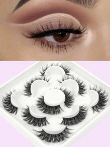 New 5 Pairs Set False Eyelashes, Natural And Stylish Faux Waterproof Eyelashes With 3d Volume And Cat Eye Effect, Lotus Tray Design,Natural And Beautiful, Suitable For Daily Use, Carnival Parties, Music Festivals, Weddings,Christmas Gift - Fluffy Lashes - View 2