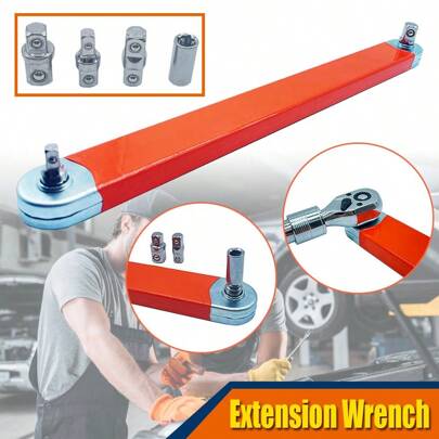 橙色偏置延长扳手，紧伸延长扳手套装，带 1/2"、1/4" 和 3/8" 方形驱动适配器，适用于小地方的通用延长扳手