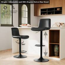 Swivel Bar Stools Set Of 2, Counter Height Bar Stools With Back, Adjustable Bar Stools 24" To 32", Faux Leather Bar Stools For Kitchen Island - Black - View 6