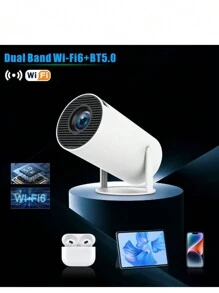 HY300 Pro Portable Projector - 4K Smart Projector With WiFi 6, Auto Focus, Auto Lens Cover, 180 Degree Rotation, Built-In Android 11.0 OS, Home Theater Video Projector, Portable Entertainment | Futuristic Design | Smooth Adjustment - White - View 3