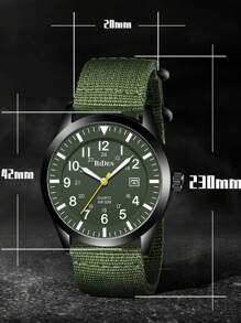 Đồng hồ thời trang nam BIDEN, dây đeo bằng nylon, đồng hồ thể thao thường ngày chống nước bằng thạch anh phát sáng - màu xanh lá - Xem 4