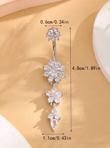 1 Pc 18GA Stainless Steel Navel Ring Pendant With 5mm Cubic Zirconia Stone, Classic Belly Button Jewelry For Women