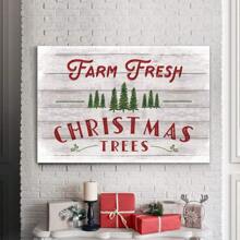 1pc Farm Fresh Trees Wall Art, Festive Decorations, Red & Green Artwork,For Bedroom, Dining Room, Living Room, Office, Bathroom Kitchen, Home Decor, Framed, Ready To Hang